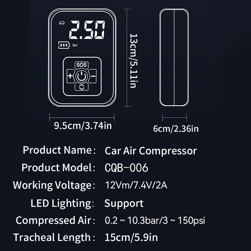 Digital carro ar compressor, pneu bomba de inflação