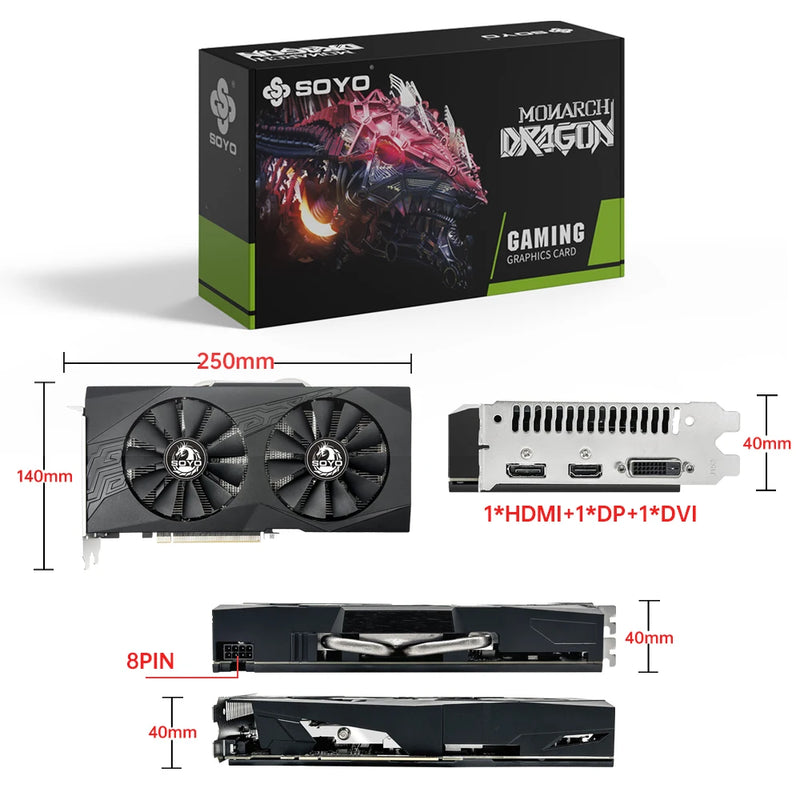 SOYO-Radeon RX580 8G Placas Gráficas, Memória GDDR5